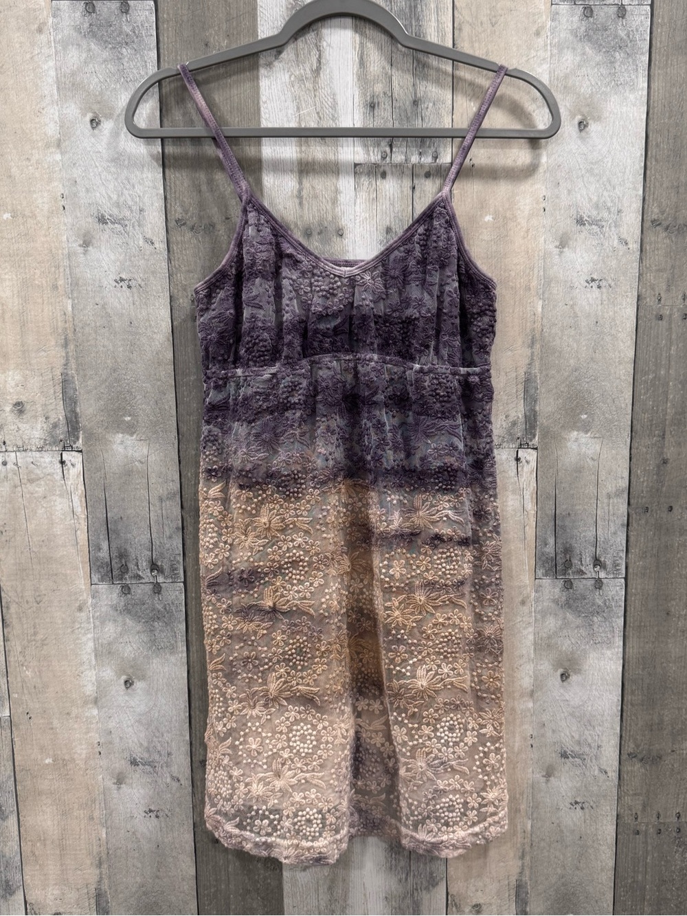Hard Tail Forever Lavender to Beige Lace Knit Ombre Slip Dress Sz . Small